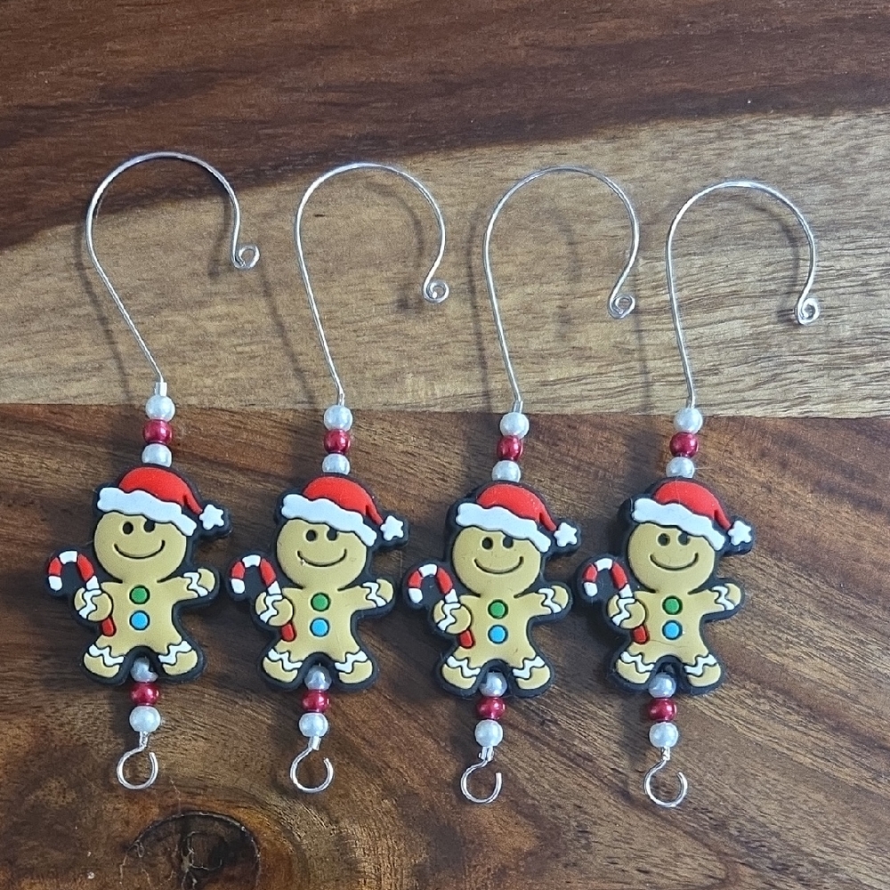 Festive Gingerbread Man Christmas Ornament Hooks - Set of 4